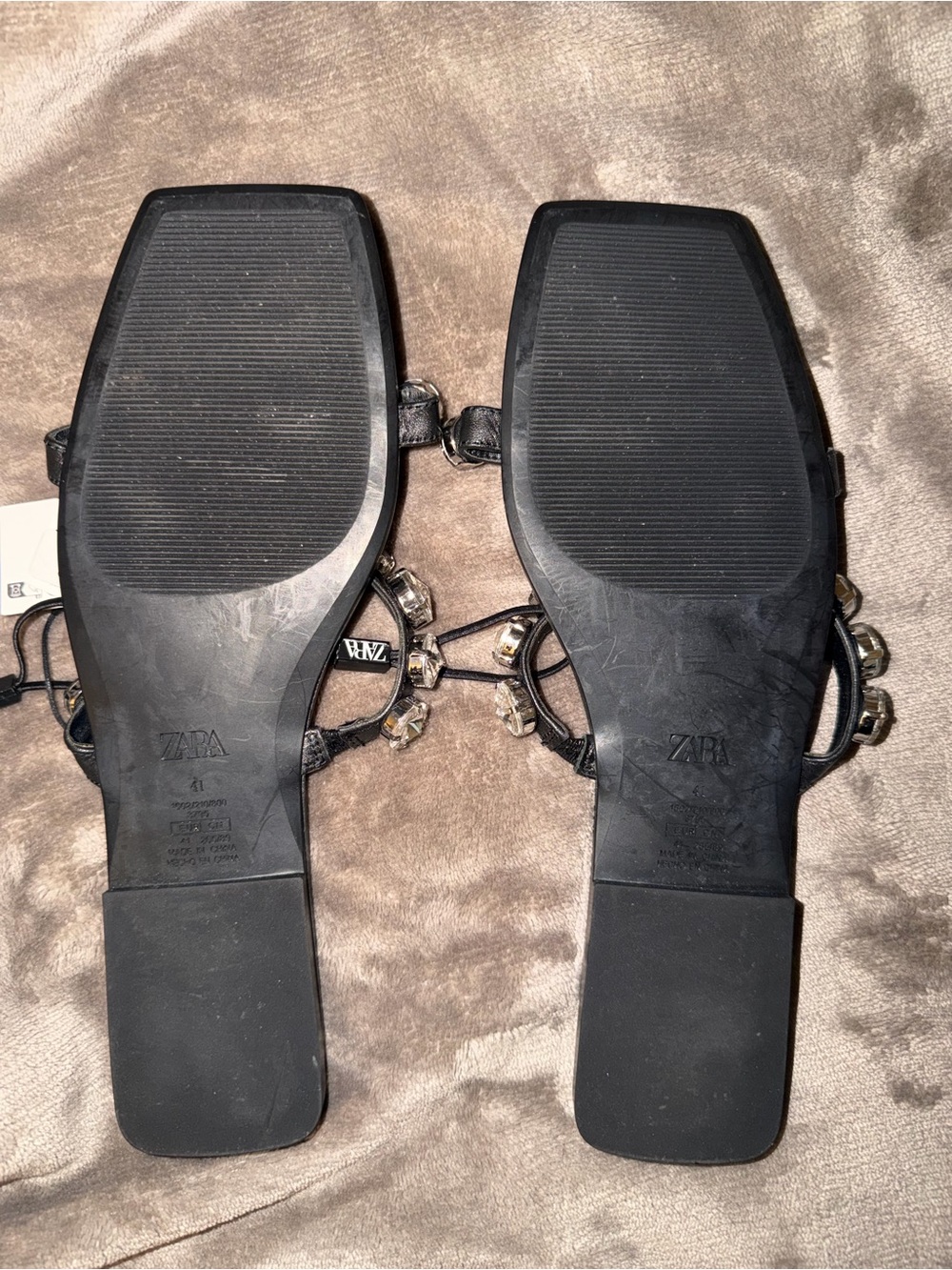 Zara Black Jeweled Square-Toe Slide Sandals - Picture 3 of 3